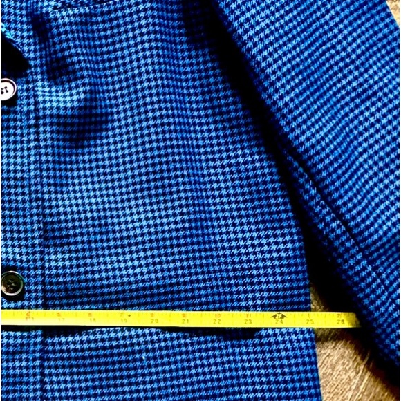 Vtg 80’-90’ | Blue & Black 100%Wool/100%Silk Houndstooth Plaid 3/4 Blazer/Coat - Picture 10 of 11